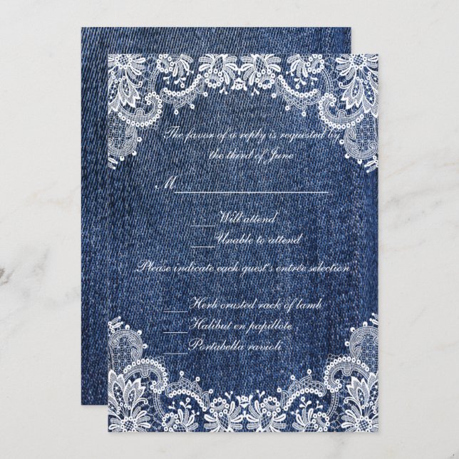 Blue Jean Denim And Lace Wedding Response Card (Front/Back)