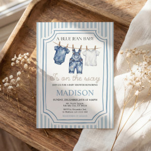 Blue Jean Denim Baby Shower Boy Invitation