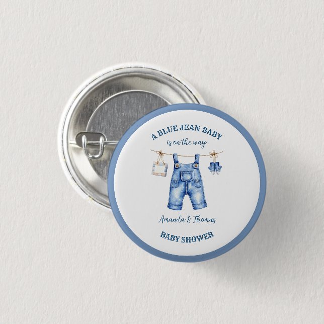 Blue Jean Denim Baby Shower Favor Button (Front & Back)