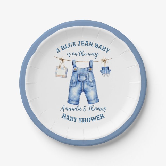 Blue Jean Denim Baby Shower  Paper Plates (Front)
