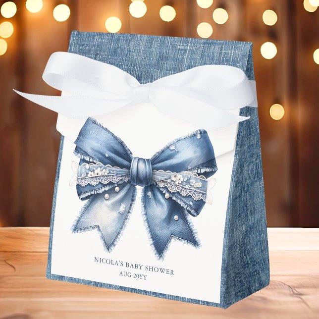 Blue Jean Denim Bow Baby Shower Favor Boxes (Creator Uploaded)