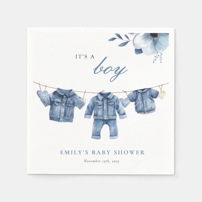 Blue Jean Denim Clothes Boy Baby Shower Napkins (Front)