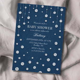 Blue Jean Denim Diamonds Baby Shower Invitation