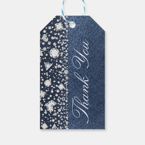 Blue Jean Denim  Diamonds Bling Diamond Glam Gift Tags