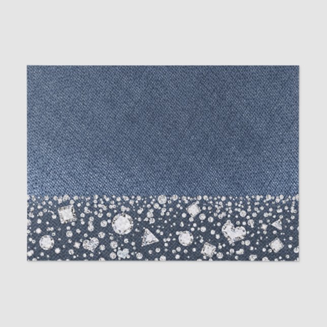 Blue Jean Denim & Diamonds Bling Diamond Glam Tissue Paper (Front)