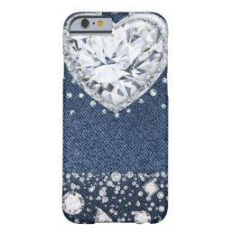 Blue Jean Denim &amp; Diamonds Bling Diamond Heart Barely There iPhone 6 Case