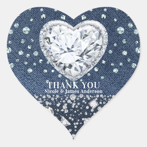 Blue Jean Denim  Diamonds Bling Diamond Heart Heart Sticker