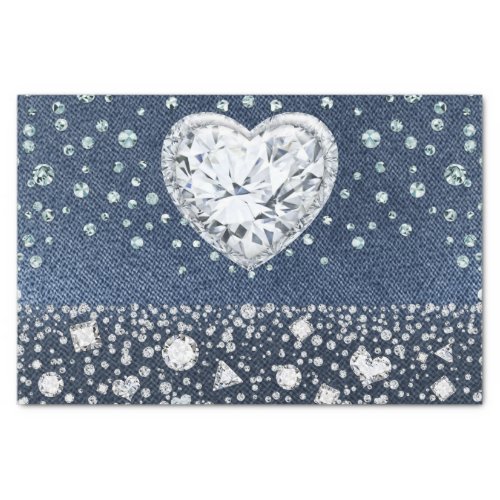 Blue Jean Denim  Diamonds Bling Diamond Heart Tissue Paper