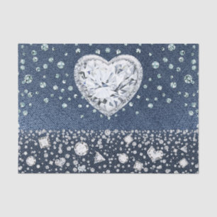 Blue Jean Denim & Diamonds Bling Diamond Heart Tissue Paper