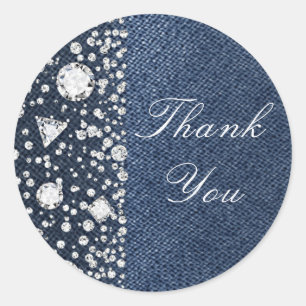 Blue Jean Denim & Diamonds Bling Diamond Party Classic Round Sticker