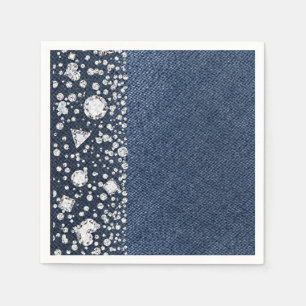 Blue Jean Denim & Diamonds Bling Diamond Party Napkins