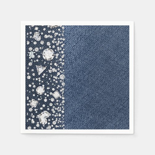 Blue Jean Denim  Diamonds Bling Diamond Party Napkins