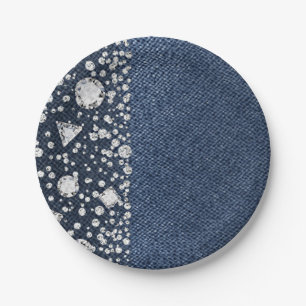 Blue Jean Denim & Diamonds Bling Diamond Party Paper Plates