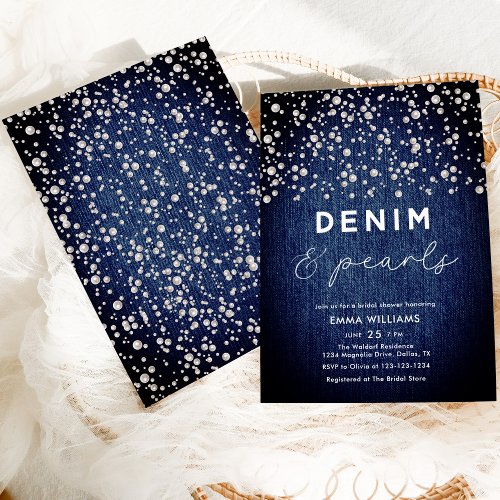 Blue Jean Denim Diamonds  Pearls Bridal Shower Invitation