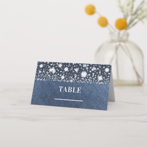 Blue Jean Denim  Diamonds Table Number Seating Place Card