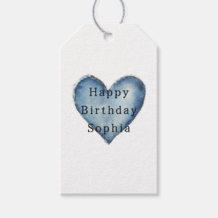 Blue Jean Denim Heart Birthday Gift Tags