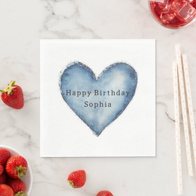 Blue Jean Denim Heart Birthday Napkins (Insitu)