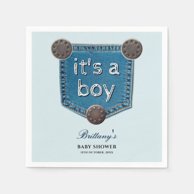 Blue Jean Denim It's a Boy Baby Shower   Napkins (Front)