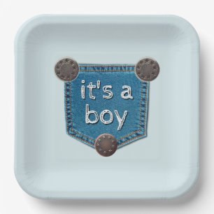 Blue Jean Denim It's a Boy Baby Shower Paper Plates