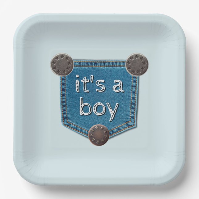 Blue Jean Denim It's a Boy Baby Shower   Paper Plates (Front)