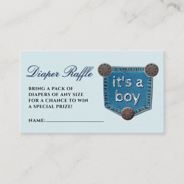 Blue Jean Denim It's a Boy Diaper Raffle Enclosure Card (Front)