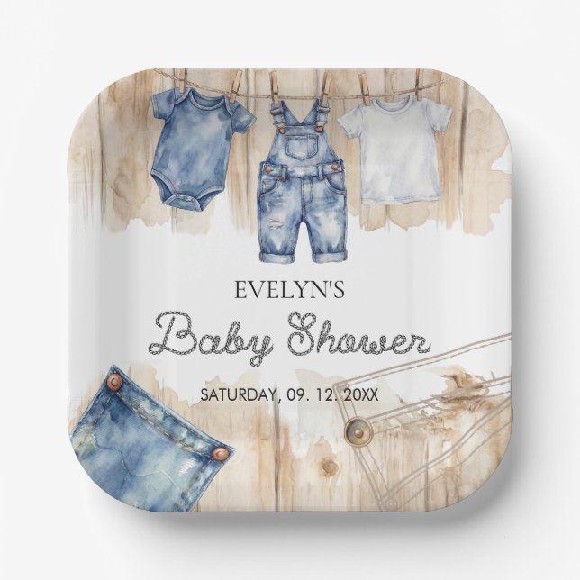 Blue Jean Denim  Paper Plates (Front)