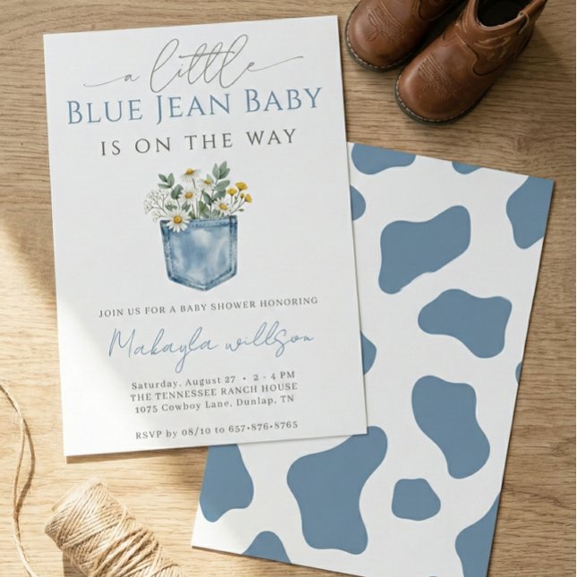 Blue Jean Denim Rustic Boy Baby Shower Invitation (Creator Uploaded)