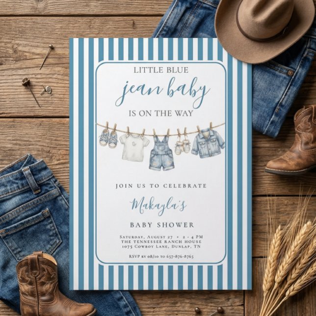 Blue Jean Denim Rustic Boy Baby Shower Invitation (Creator Uploaded)