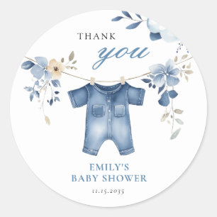 Blue Jean Denim Sweet Boy Baby Shower Classic Round Sticker