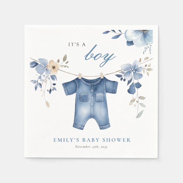 Blue Jean Denim Sweet Boy Baby Shower Napkins (Front)