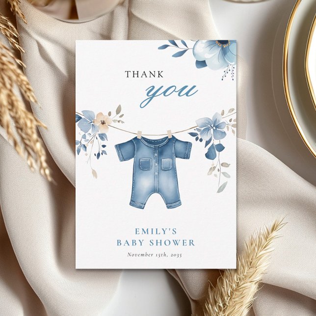 Blue Jean Denim Sweet Boy Baby Shower Thank You Card (Creator Uploaded)