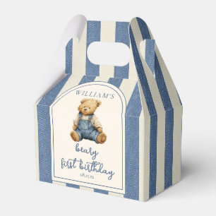 Blue Jean Denim Teddy Bear 1st Birthday Favor Boxes