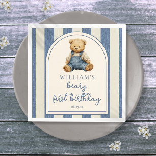 Blue Jean Denim Teddy Bear 1st Birthday Napkins