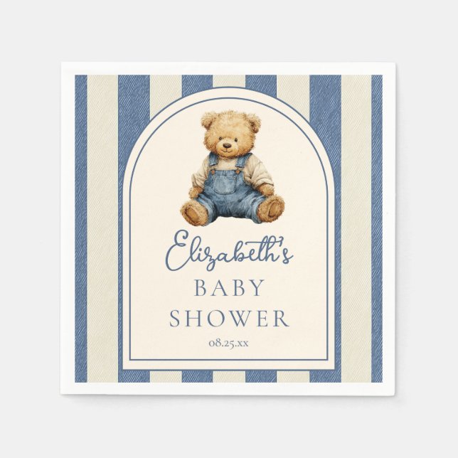 Blue Jean Denim Teddy Bear Baby Shower Napkins (Front)