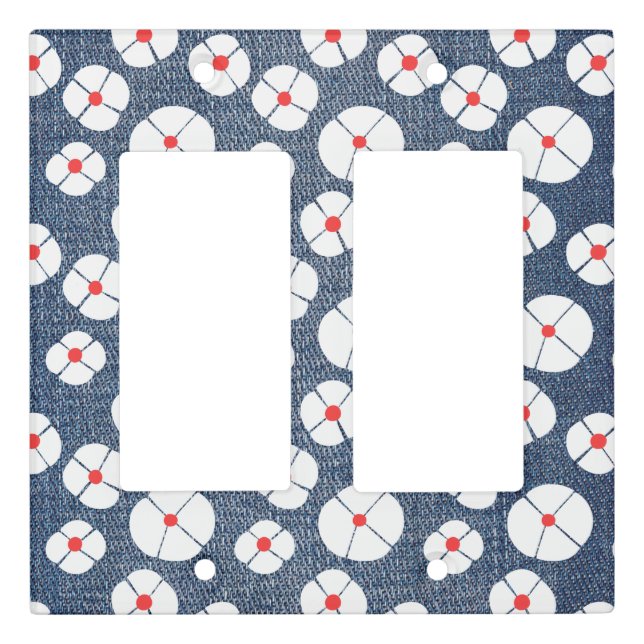Blue Jean Denim with Flowers Light Switch Cover (Front)
