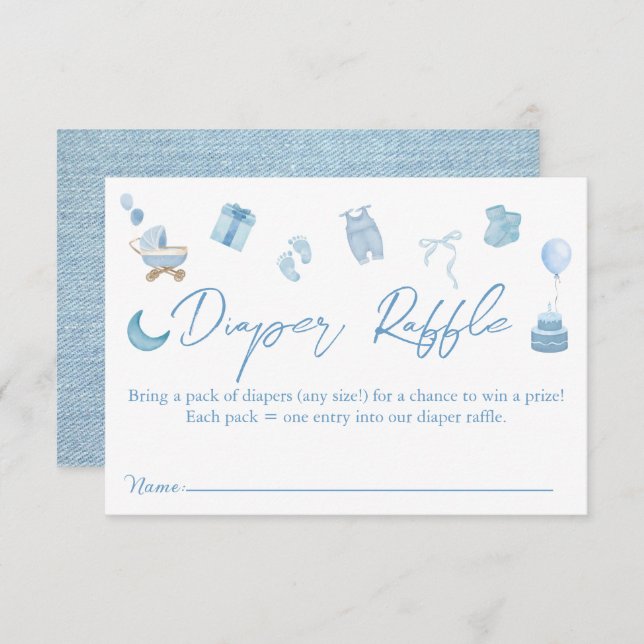 Blue Jean Diaper Raffle Denim Baby Shower  Enclosure Card (Front/Back)