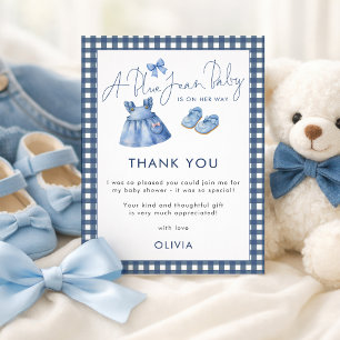 Blue Jean Gingham Thank You Girl Baby Shower  Card