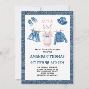 Blue Jean Girl Baby Shower Invitation