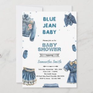 Blue jean girl baby shower invitation
