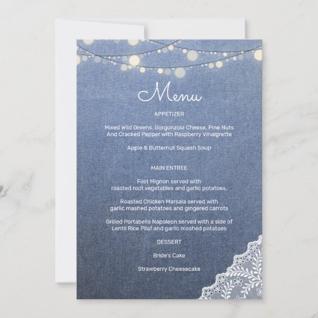Blue Jean Lace String Lights Invitation (Front)