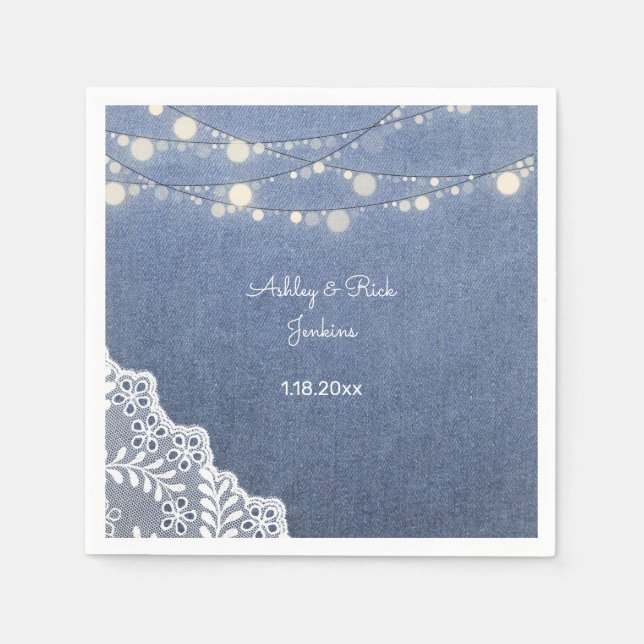 Blue Jean, Lace, String Lights Napkins (Front)