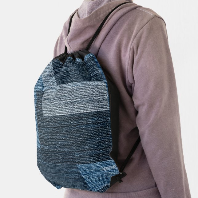 Blue Jean patch Work Faux Burlap Drawstring Bag (Insitu)