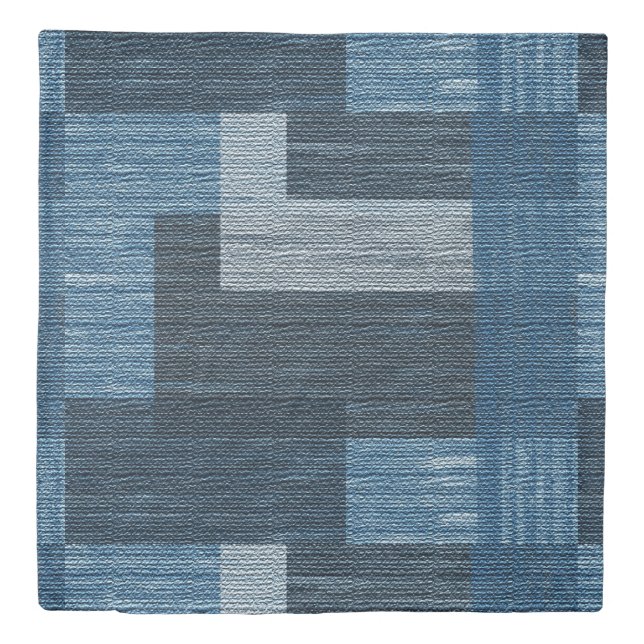 Blue Jean patch Work Faux Burlap Duvet Cover (Front)