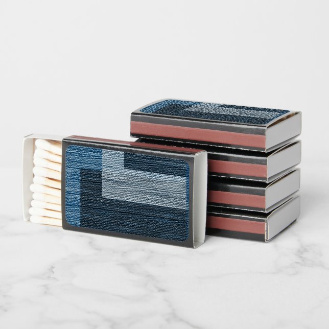 Blue Jean patch Work Faux Burlap Matchboxes (Stacked)