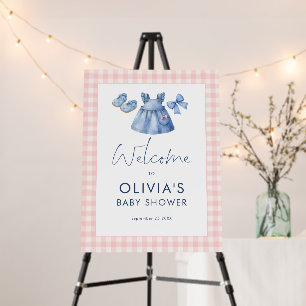 Blue Jean Pink Gingham Welcome Girl Baby Shower  Foam Board