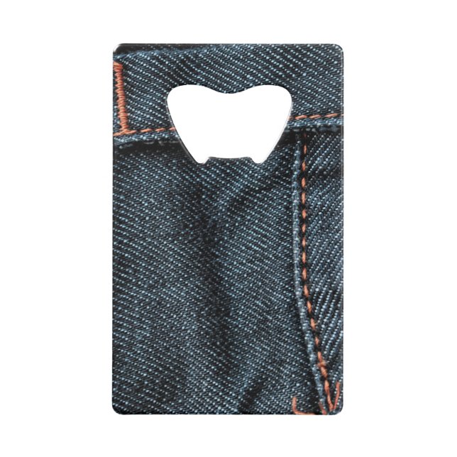 Blue Jean Stitching Credit Card Bottle Opener (Front)