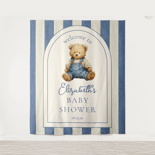 Blue Jean Teddy Bear Baby Shower Photo Backdrop (Front)