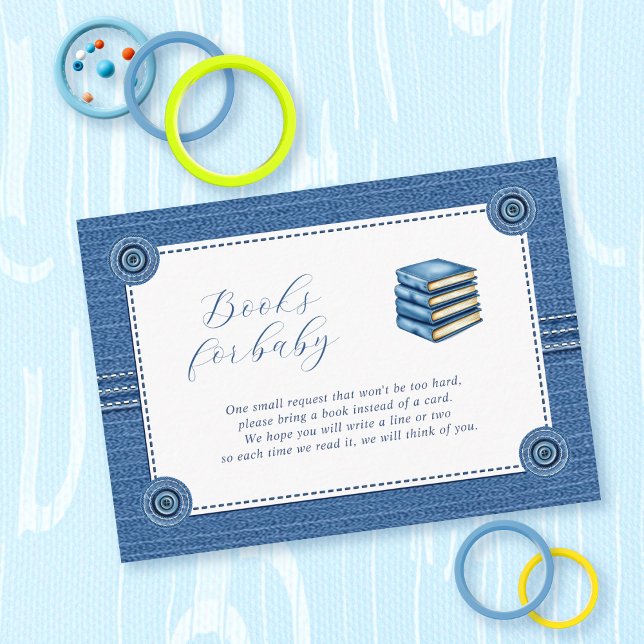 Blue jean with buttons books for baby boy shower  enclosure card (Creator Uploaded)