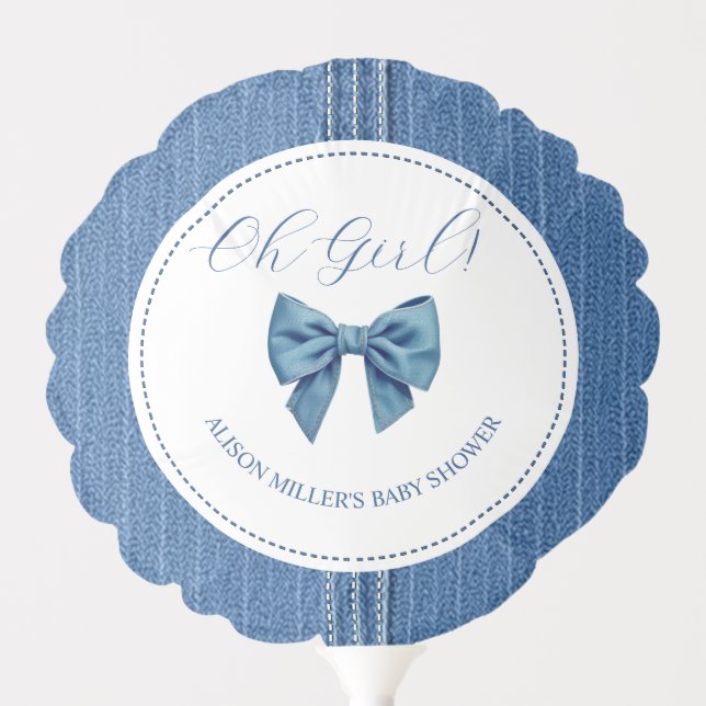 Blue jean with stitches and bow baby girl shower balloon (Front)