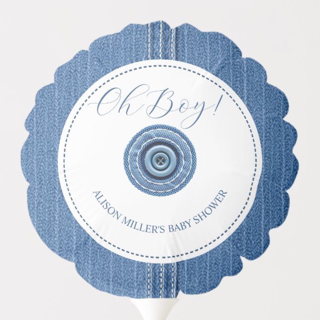 Blue jean with stitches and button baby boy shower balloon (Back)